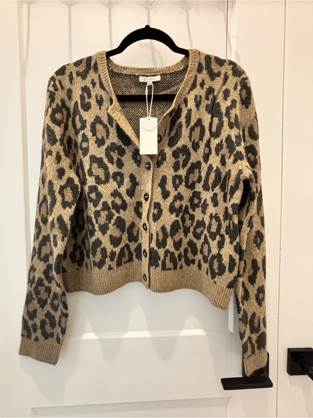 Z Supply Leopard Print Cardigan Sweater - Beige/Black